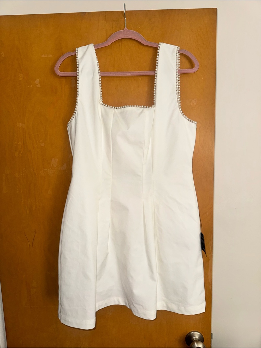 Lulu's White Pearl-Trim Square Neck Mini Dress